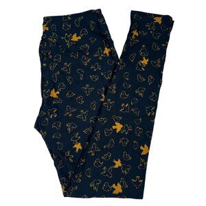 LuLaRoe DOVES BIRDS Dark Navy Blue Yellow Gold Leggings One Size OS LLR NEW